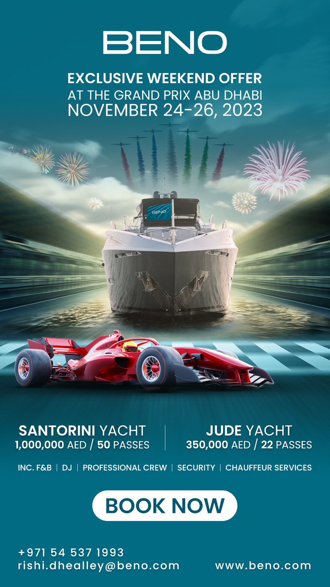 Join the Grand Prix with Beno Yachts!

Get your VIP ticket to luxury and adrenaline today, for they won't last long.

Book now! 

beno.com

#yacht #beno #abudhabi  #formula1 #racing #luxurylifestyle #luxuryyacht