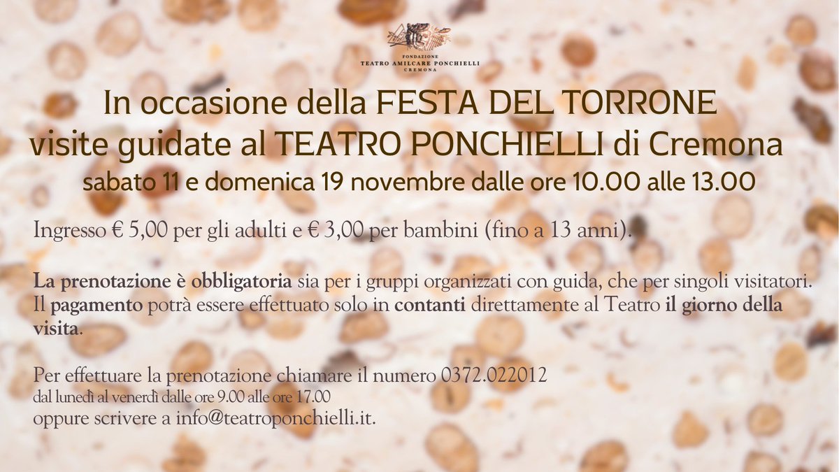 Teatro Ponchielli di Cremona (@ponchielli_cr) on Twitter photo ๐๐ข๐ฌ๐ข๐ญ๐ ๐ ๐ฎ๐ข๐๐๐ญ๐ ๐๐ฅ ๐๐๐๐ญ๐ซ๐จ ๐๐จ๐ง๐๐ก๐ข๐๐ฅ๐ฅ๐ข ๐ฉ๐๐ซ ๐ฅ๐ ๐
๐๐ฌ๐ญ๐ ๐๐๐ฅ ๐๐จ๐ซ๐ซ๐จ๐ง๐
sabato 11 novembre e domenica 19 novembre dalle ore 10.00 alle 13.00
โน๏ธ teatroponchielli.it/2023/10/visiteโฆ
#TeatroPonchielli #VisiteGuidate #FestaDelTorrone #Cremona ๐๐ข๐ฌ๐ข๐ญ๐ ๐ ๐ฎ๐ข๐๐๐ญ๐ ๐๐ฅ ๐๐๐๐ญ๐ซ๐จ ๐๐จ๐ง๐๐ก๐ข๐๐ฅ๐ฅ๐ข ๐ฉ๐๐ซ ๐ฅ๐ ๐
๐๐ฌ๐ญ๐ ๐๐๐ฅ ๐๐จ๐ซ๐ซ๐จ๐ง๐
sabato 11 novembre e domenica 19 novembre dalle ore 10.00 alle 13.00
โน๏ธ teatroponchielli.it/2023/10/visiteโฆ
#TeatroPonchielli #VisiteGuidate #FestaDelTorrone #Cremona