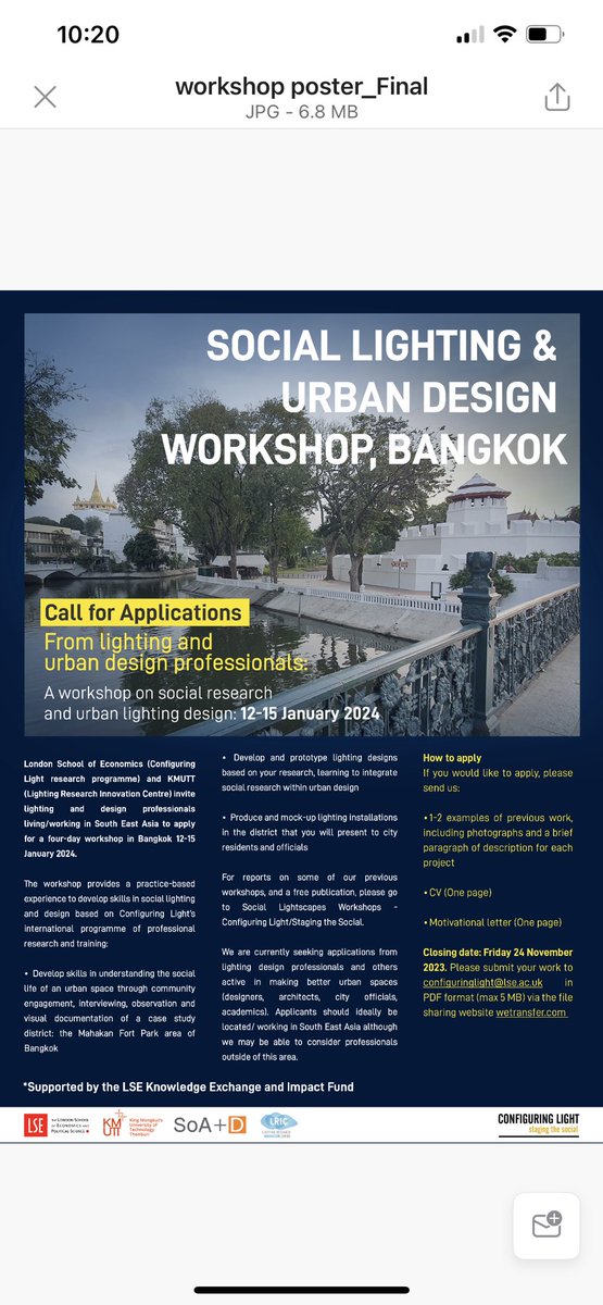 configlight's tweet image. Applications are now open for our Bangkok social research lighting workshop 12-15 January 2024. Please refer to the flyer for information on the application process