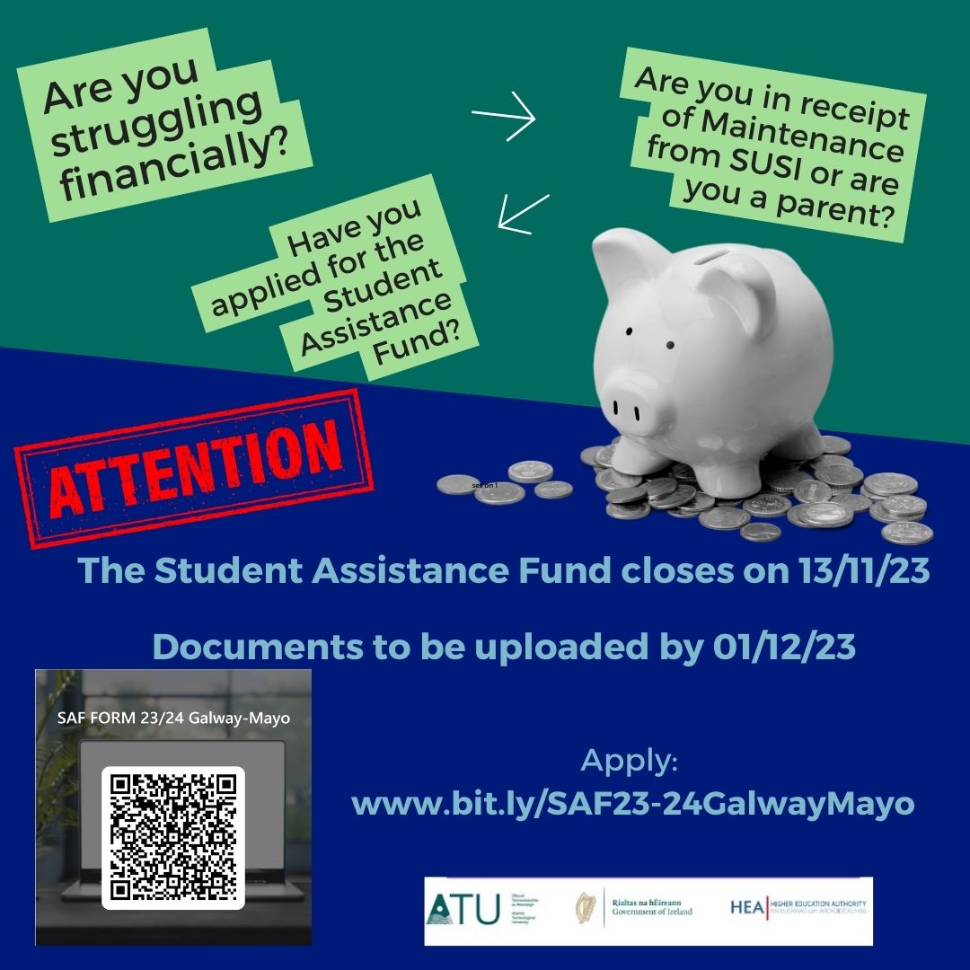 ATU Galway City Student Services (@atugalwaycityss) on Twitter photo Have you applied for SAF this year? If not, do so by Monday 13/11 as that's the closing date. If your household income is under €46790 or you get maintenance from SUSI or are a parent, apply now.
<a href="/ATU_GalwayCity/">ATU Galway City</a> <a href="/ATU_Connemara/">ATU Connemara</a> <a href="/ATU_Mountbellew/">ATU Mountbellew</a> <a href="/ATU_Mayo/">ATU Mayo</a> <a href="/ATU_GALWAY_SDCA/">ATU Galway City, School of Design & Creative Arts</a> Have you applied for SAF this year? If not, do so by Monday 13/11 as that's the closing date. If your household income is under €46790 or you get maintenance from SUSI or are a parent, apply now.
<a href="/ATU_GalwayCity/">ATU Galway City</a> <a href="/ATU_Connemara/">ATU Connemara</a> <a href="/ATU_Mountbellew/">ATU Mountbellew</a> <a href="/ATU_Mayo/">ATU Mayo</a> <a href="/ATU_GALWAY_SDCA/">ATU Galway City, School of Design & Creative Arts</a>
