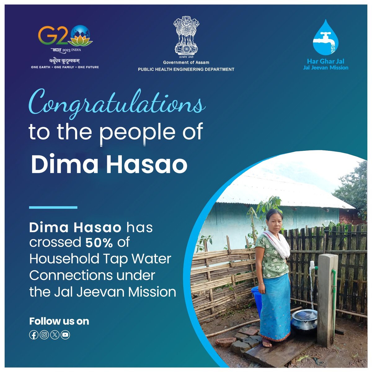 Congratulations to the people of #DimaHasao, Assam.

Dima Hasao has crossed 50% of Household Tap Water Connections under the Jal Jeevan Mission.

#jjmassam #JalJeevanMission #HarGharJal #assam