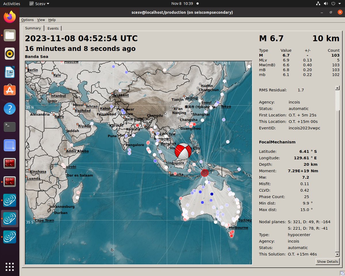 Tsunami Warning Centre, <a href="/ESSO_INCOIS/">INCOIS, MoES</a> detected an #earthquake of M6.7 on 08 November 2023 at 10:22 IST <a href="/Banda/">banda</a> Sea. NO TSUNAMI THREAT to India. Details at tsunami.incois.gov.in