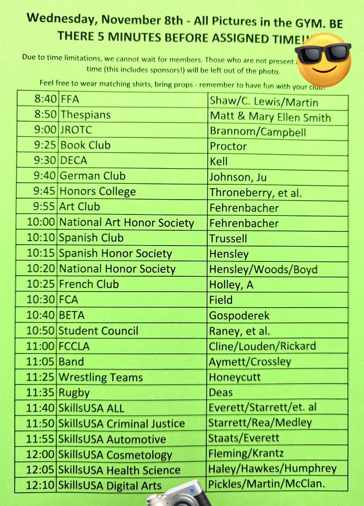 Don't be a 🟥 - show up and show out for your club's picture! Be in the gym 5 minutes before your scheduled time. We're excited to see you there! <a href="/smilestonephoto/">Smilestone Photo</a> <a href="/JHACompany/">Josh Houston</a> @HJYearbook <a href="/RiverdaleHighTN/">Riverdale HS</a> <a href="/StucoRiverdale/">RHS STUCO</a>  <a href="/RHS_SID/">David Limbaugh</a> <a href="/RHSwarriormedia/">RHSwarriormedia</a> <a href="/rhs_honor/">RHS Honors College</a>