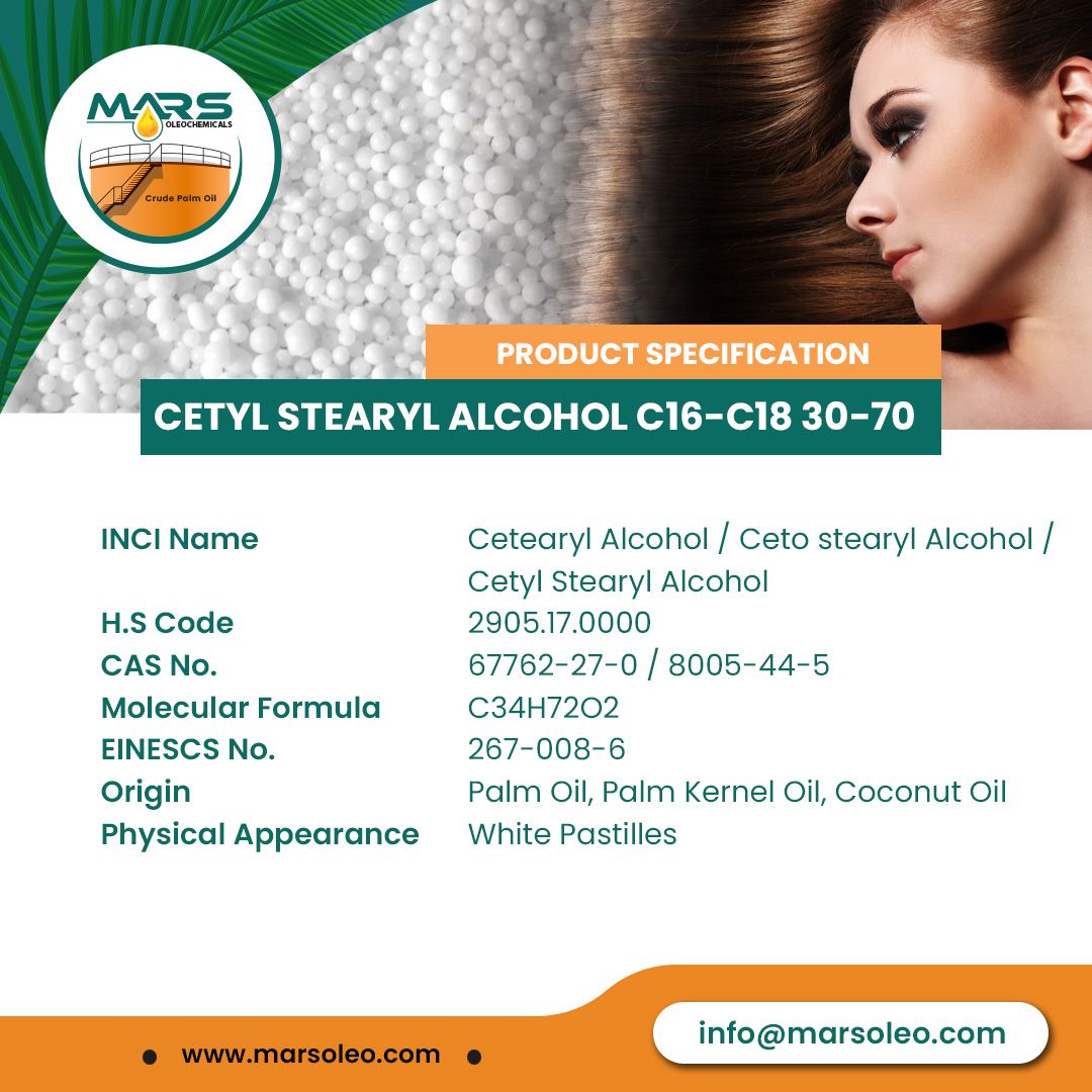 Cetyl Stearyl Alcohol C16-C18 30-70

Cetearyl Alcohol or Cetyl Stearyl Alcohol is a vegetable derived product that is a mixture of fatty alcohols, consisting of Cetyl and Stearyl Alcohol.

#marsoleo #marsoleochemicals #stearylalcohol #cetylstearylalcohol #cosmeticingredients