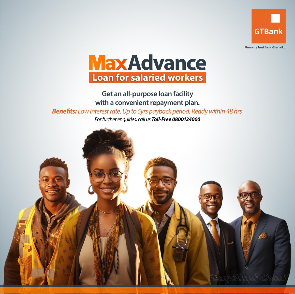 Make room to cash out much more with Max Advance, our loan portfolio with well-structured repayment terms for salaried workers. Call us toll-free on 0800124000 or get in touch with your Relationship Manager to learn more.
#MaxAdvance
#GTBankgh
#EasySimplyDoesIt