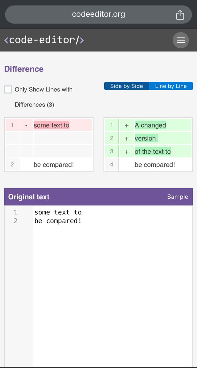 InfoCodeeditor's tweet image. Codeeditor.org New Feature Update!
Compare text / Find Difference between text files
codeeditor.org/diff-checker