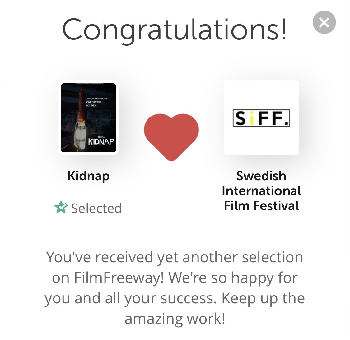 Kidnap2023's tweet photo. Amazing news! Kidnap was just selected by Swedish International Film Festival @tonypovah @maryam_gk @cacticus @sjf40 @LewCharlesworth @EmmaLouiseNixon https://t.co/yrHt7LudFF