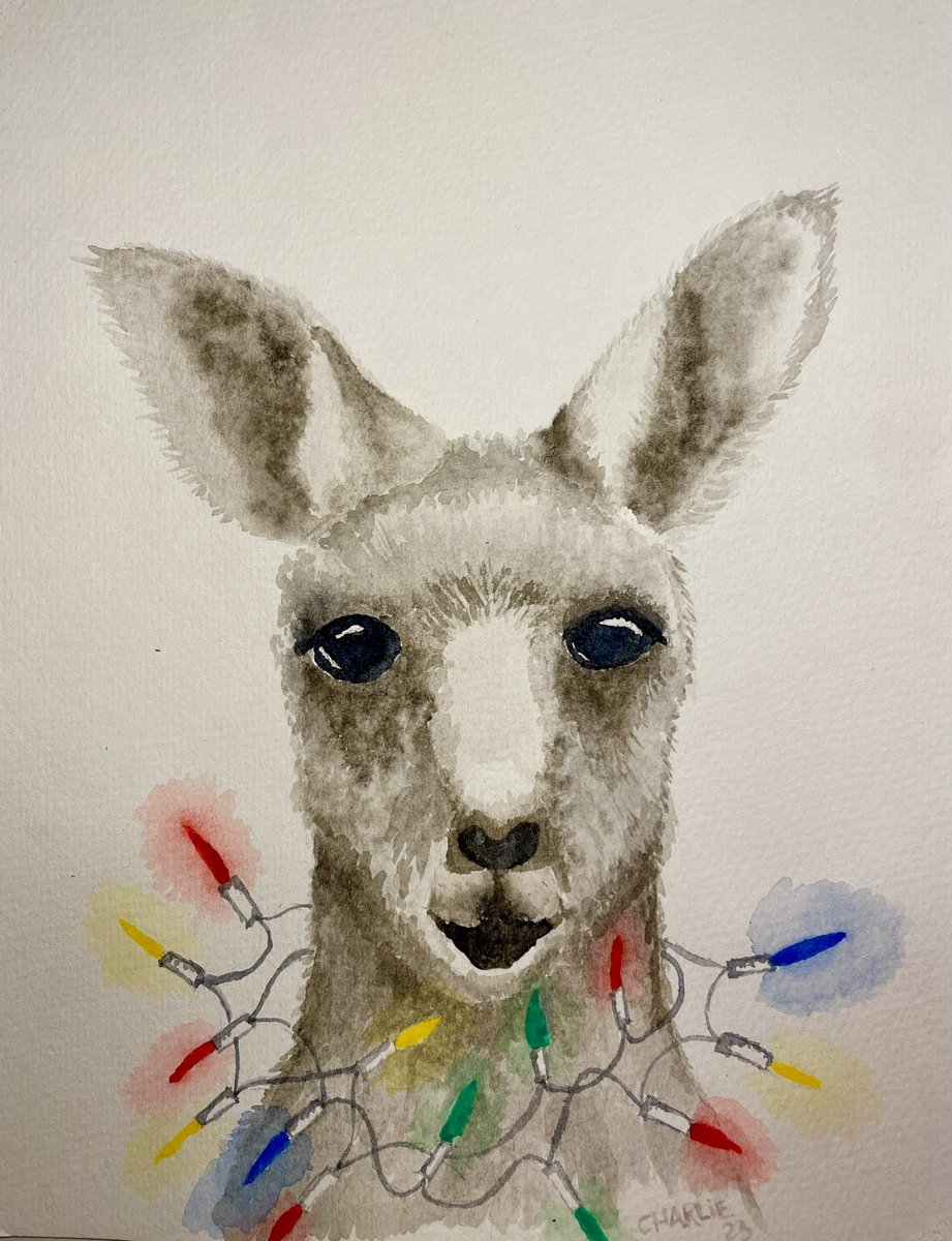 This is my son Charlie.He’s 16 & a proud autistic young person. An artist, he’s working to create his own biz,Charlie by Art.He sells his art as greeting cards & prints.“A Kangaroo for Christmas” is his latest. CharlieByArt.com.au would you pls consider a repost for him? 🧡