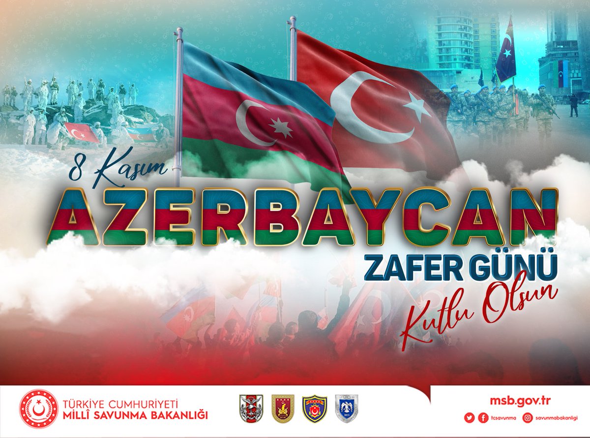 Sen olasan Gülistan, Sene her an can gurban. Sene binbir muhabbet sinemde tutmuş mekân. Üç renkli bayrağınla mesut yaşa #Azerbaycan! Azerbaycan Türkü kardeşlerimizin 8 Kasım Zafer Günü’nü kutluyor, kardeşlerimizi gönülden selamlıyoruz. #TekMilletİkiDevlet 🇹🇷🇦🇿