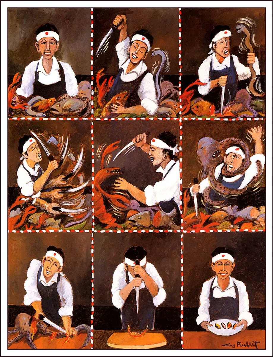 调酒师下班了，

今天寿司师傅上班。