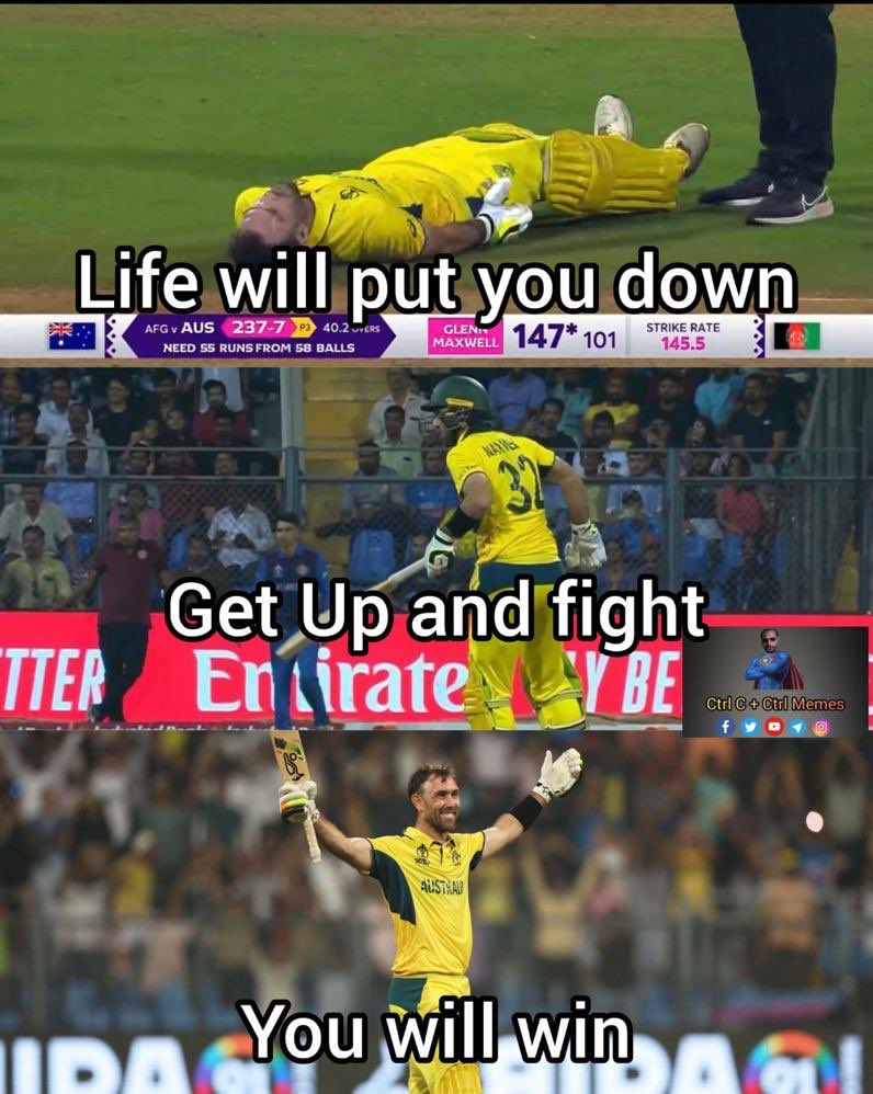 मेदान ख़ेल का हो या जीवन का विकट,विषम और विरुद्ध स्थिति में भी आप टीके रहो तो जीत अवश्य मिलती है। #मैक्सवेल 💪#maxwell