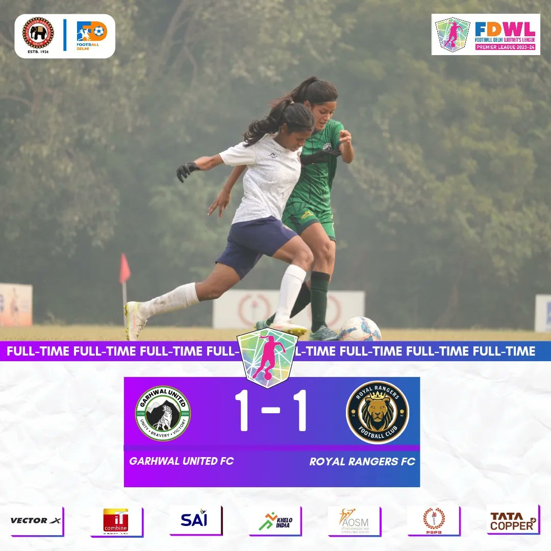 FootballDelhi's tweet photo. BATTLE OF THE BEASTS๐ฅ
FT| GUFC 1๏ธโฃ-1๏ธโฃ RRFC
Captain Fantastic Jyoti Burrett wins the Player Of The Match Award ๐
#FDWPL #FootballDelhi #Indianfootball https://t.co/D7wnHNKXcb