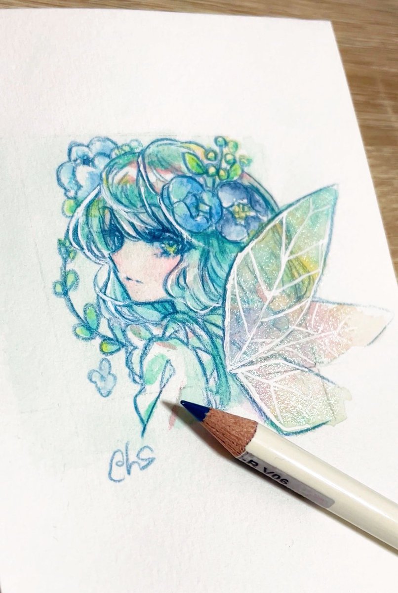 1girl traditional media solo flower wings hair flower hair ornament  illustration images