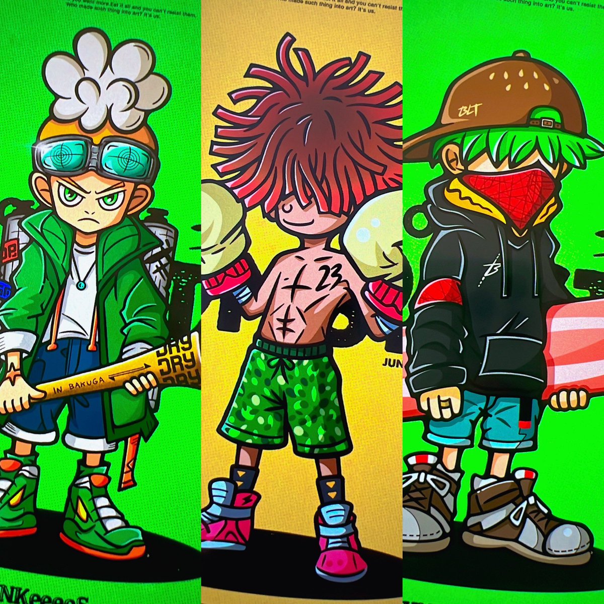 -11.10(金)19時販売開始-
『JUNKeD MONSTER 第三弾』
全5作品の準備完了🔥🔥🔥

•今月のラインナップは
〈vs JOKER〉30000×1
〈バクガ•ポップ〉5000×5
〈ヤキソバ•ジョー〉5000×5
〈BLT〉5000×5
〈パジャマパーティー〉500×50

皆様お楽しみに❤️‍🔥⚡️
👇スペースリマインダーはこちら👇
