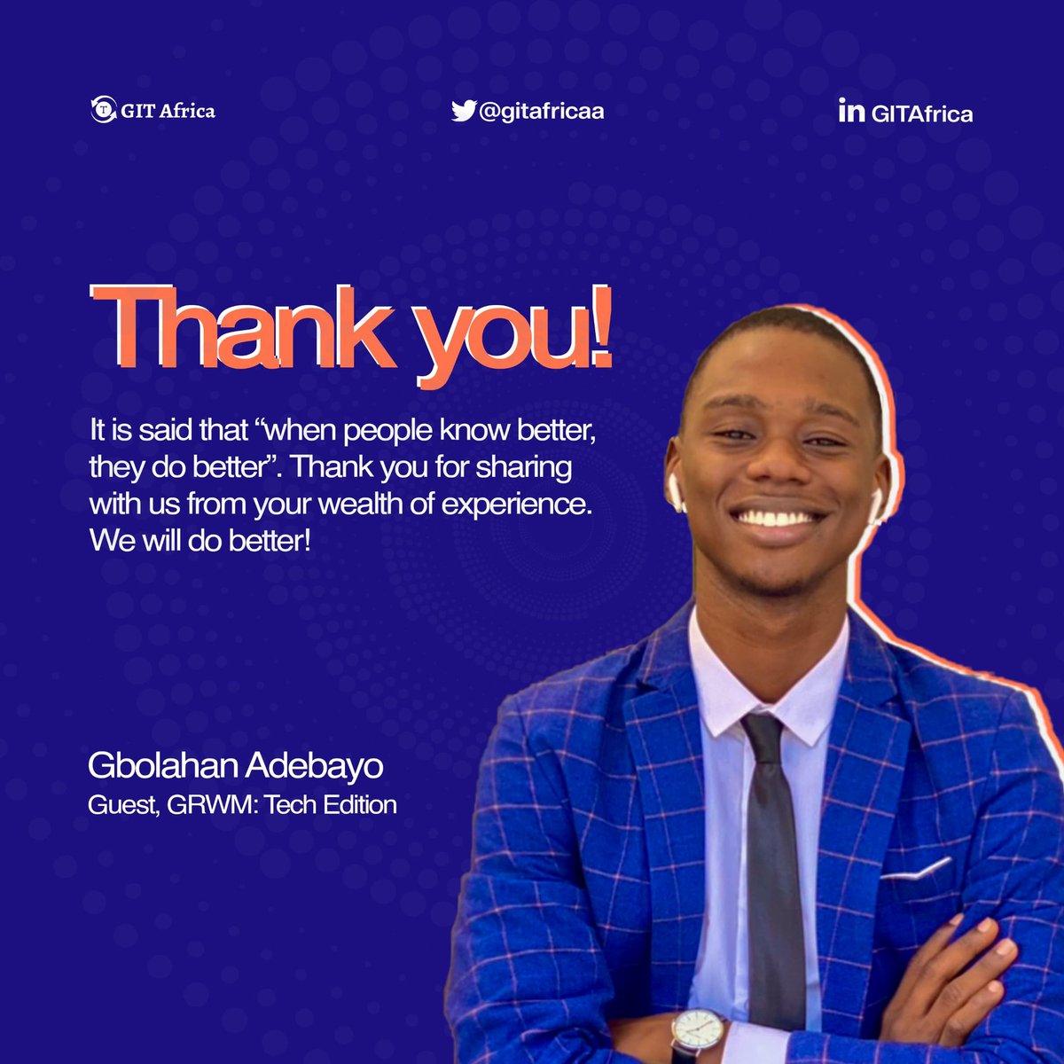We had a wonderful time on Sunday with Gbolahan Adebayo and Mercy Ajiboye.

For those who attended, how was the session? 😃

We would love to hear from you!

#GITAfrica #Tech #Career