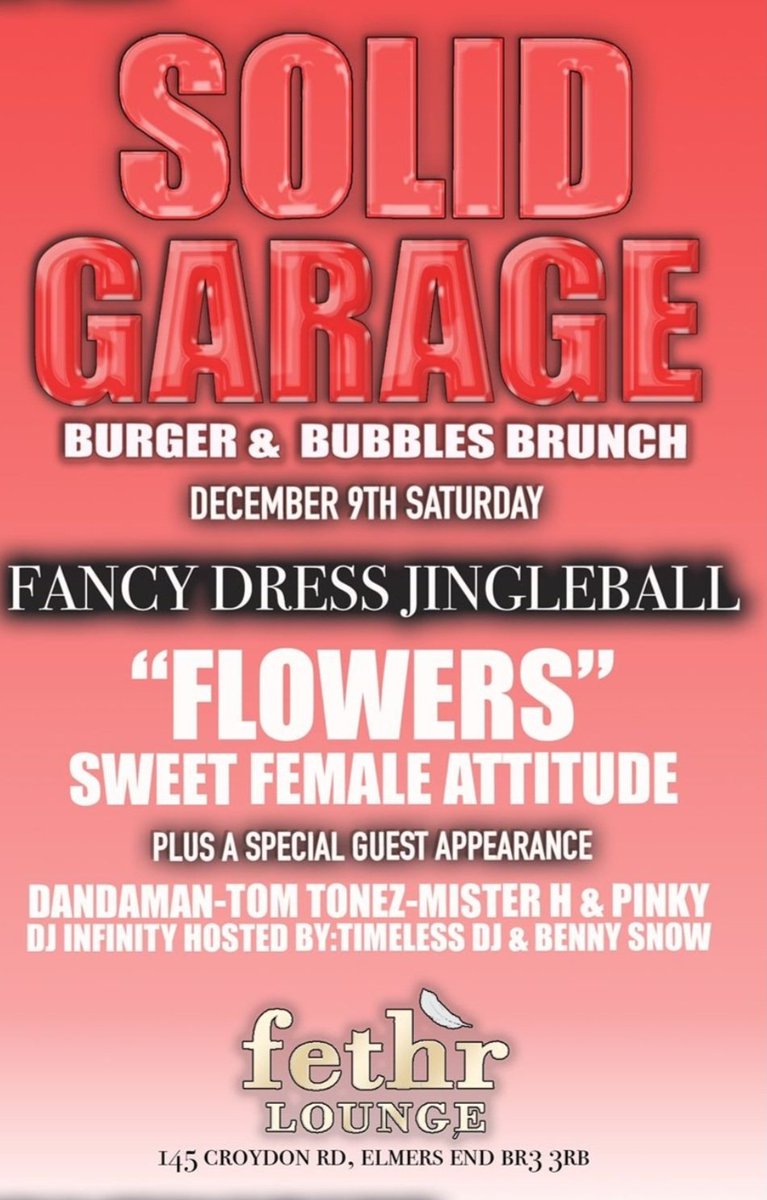 #SolidGarage Brunch down in Croydon/London Catch me hosting up the place with some Christmas 🎄 Vibez......... Limited tickets 🎟 available. <a href="/solidgarageuk/">SolidGarage</a> <a href="/DANDAMANSOSOLID/">DANDAMANSOSOLID</a>

Link: eventbrite.co.uk/e/solid-garage…