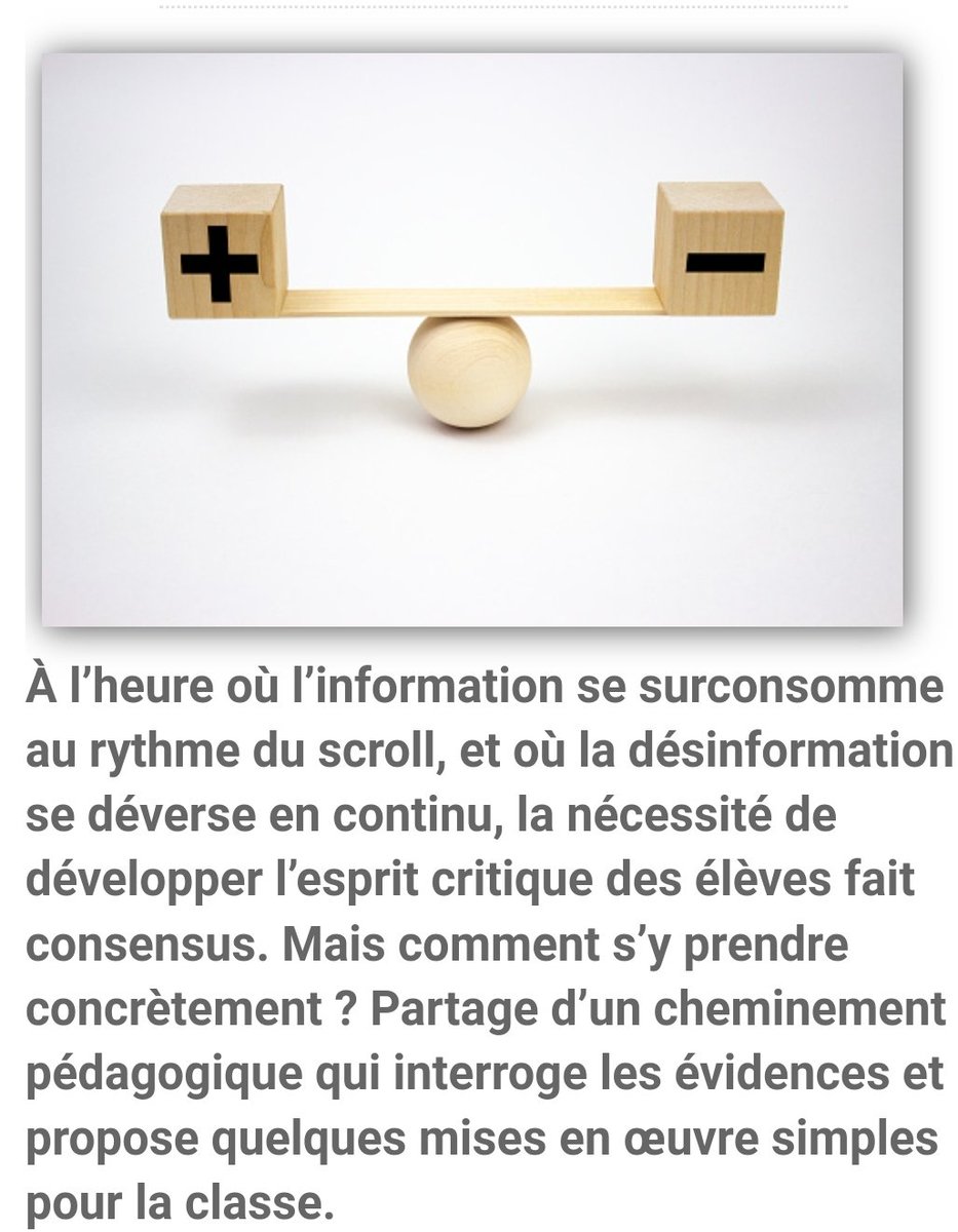 "À l’heure où l’information se surconsomme au rythme du scroll, et où la désinformation se déverse en continu"

Je partage un cheminement pédagogique sur l'enseignement de l' #espritcritique avec des propositions de mises en œuvre pour la classe.

⬇️📰⬇️
cahiers-pedagogiques.com/regard-critiqu…
