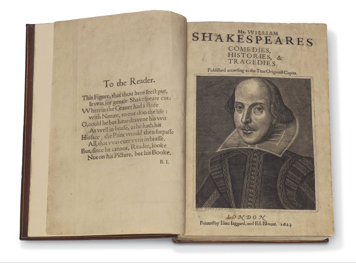 #ShakespeareFirstFolio400 “Mr. William Shakespeare's Comedies, Histories, & Tragedies” is a collection of plays by #WilliamShakespeare, commonly referred to by modern scholars as the First Folio, published in 1623, about seven years after #Shakespeare's death