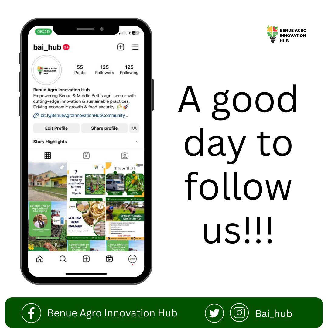 bai_hub's tweet photo. Stay connected! 

Follow us on all our social media accounts for exclusive updates and more!
#opportunitiesinagric 
#agriculture 
#nigeria
#nigerianagriculture
#baihub https://t.co/YmV66eSfb1