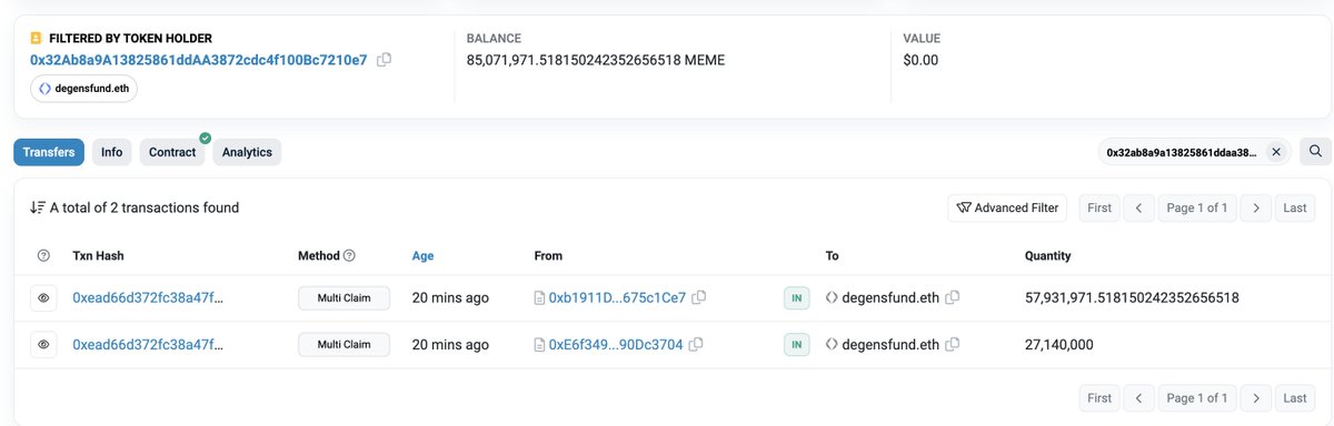 lookonchain's tweet photo. 2 whales received huge $MEME airdrops in the past 4 hours!

memeland.eth received 77M $MEME($1.39M) from airdrops and 138M $MEME($2.49M) from FireSale.

degensfund.eth received 57.93M $MEME($1.04M) from airdrops and 27.14M $MEME($489K) from FireSale.
https://t.co/9uHSY3UQNb https://t.co/jVe5iWQJhT