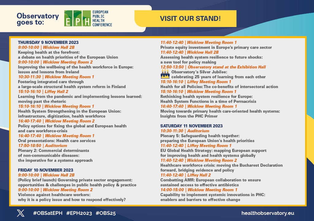 ⏰ @EPHconference is about to begin! It reminds us that it's time to focus on: ✅ Our food #OneHealth ✅ Our health & #HealthSystems ✅ Our earth #HealthClimate 💚📅 Keep up with #OBSatEPH 👉tinyurl.com/OBSatEPH 🎂& join our #OBS25 celebration on Friday 12:50!🔽 #EPH2023