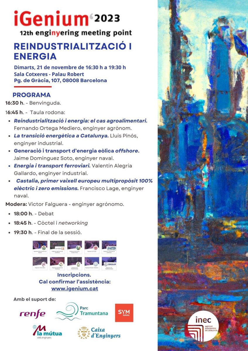 💥Tot a punt per iGenium’23: solucions per incrementar l'estalvi energètic i la producció d’energies renovables♻️ #iGenium23

🗓️21 de novembre a les 16:30

📍<a href="/palaurobert/">Palau Robert</a> 

📌Inscripció gratuïta: enginyeriainformatica.cat/igenium-2023-p…