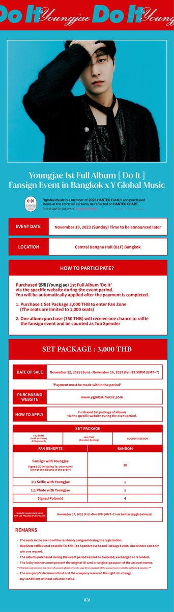 yglobalmusic's tweet photo. 영재 (Youngjae) 1st Full Album 'Do It’
Fansign Event in Bangkok x Y Global Music

🐥คิดถึงยองแจกันมั้ย? เตรียมพบกับ #YOUNGJAE ได้ในวันที่ 19 พ.ย. 66 กับกิจกรรมแฟนไซน์สุดพิเศษ

⏰ระยะเวลาร่วมกิจกรรม
12 Nov(10AM)~16 Nov(11:59PM)
🔗https://t.co/U0s09Ajbca

#CYJ_Do_it_FansigninBKK https://t.co/f5LYXmDbDf