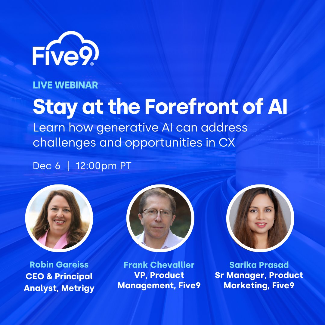 Join our webinar to uncover tangible #ROI from #AI, backed by compelling @Metrigy research, featuring @RGareiss, CEO & Principal Analyst of Metrigy, and understand how it can enhance customer interactions with your brand. Register now! #Five9 #CXNation spr.ly/6012uqYXI