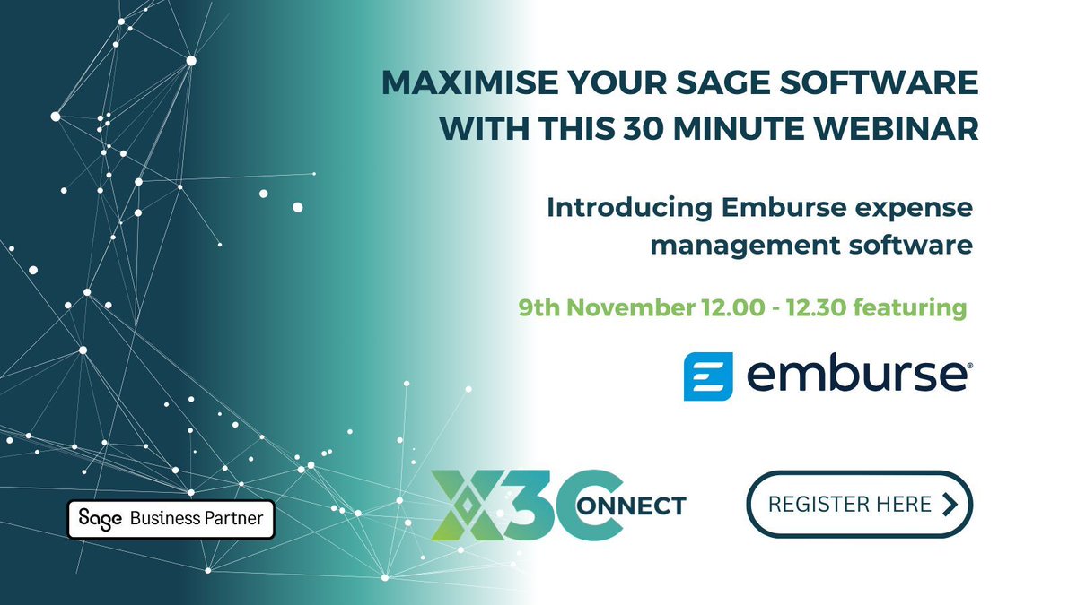 🟢 Last chance to register for this webinar on Thursday 12.00 noon 🟢 
Register today for this 30 minutes webinar introducing Emburse. Control expenses, streamline payments, and reclaim your weekend!
REGISTER FREE
⬇ ⬇ 
buff.ly/46E8VNF
#sagesoftware #sageintacct #sagex3