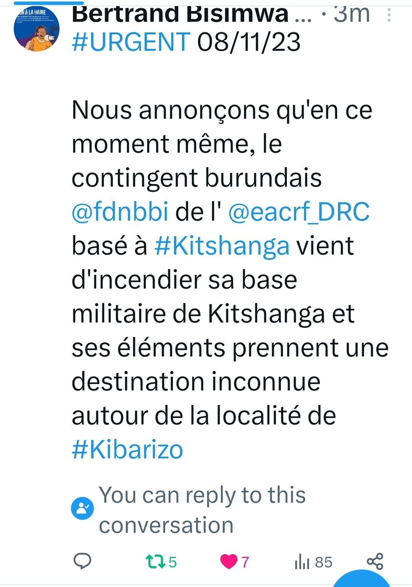 albcontact's tweet photo. #Congo 🇨🇩 FARDC coalition which we know incl Burundians:
quick escalation of events today:
Early hours
Kinshasa coalition attacked #Tebero #Kirolwire civilian population.
Then #Kibumba, #Buhumba
Latest: #Burundi contingent @fdnbbi of @eacrf_DRC burned down own base & Gicanga & left for Kibarizo