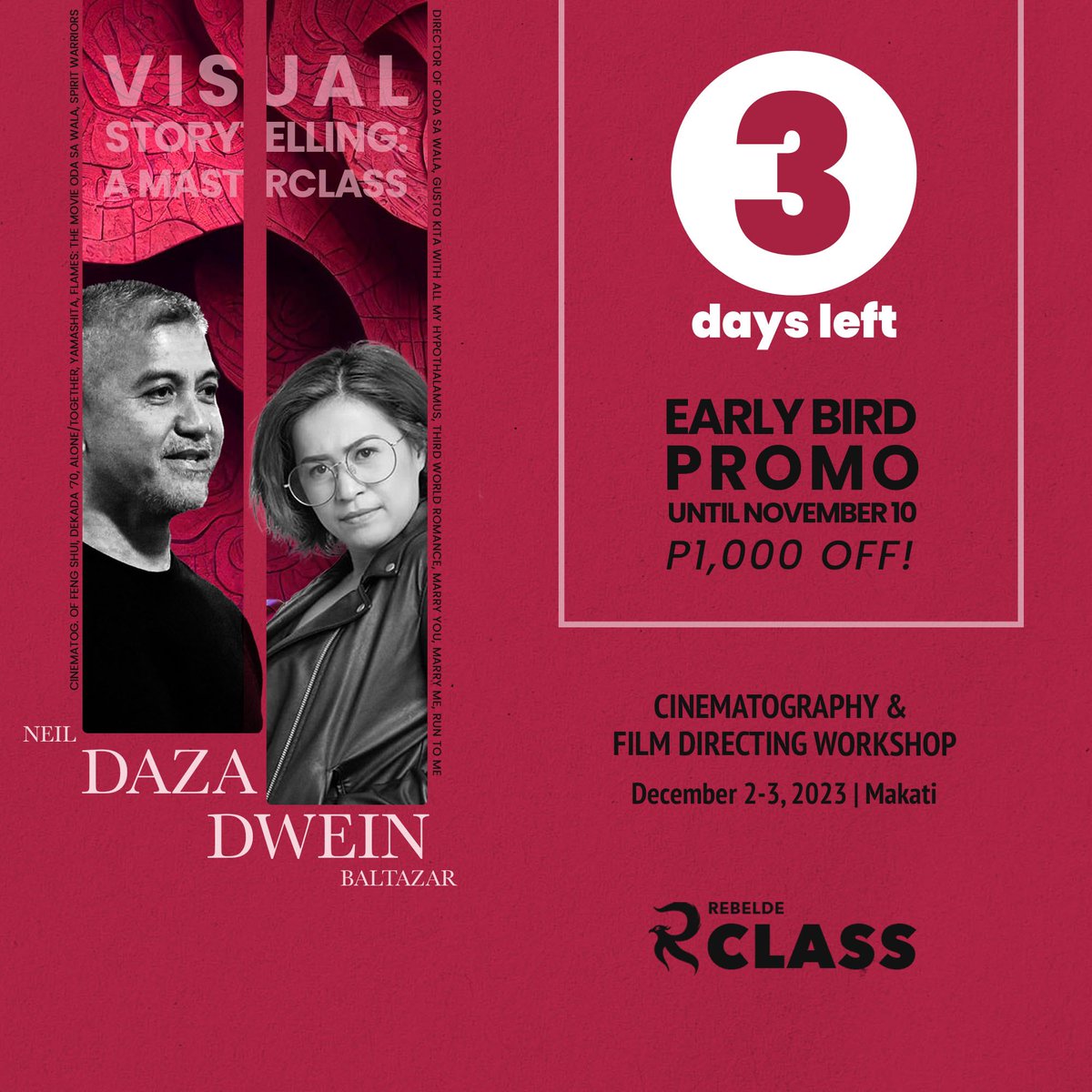 rebeldeph's tweet photo. Time is ticking! Just 3 days left to snag the Early Bird discount for Rebelde Class.

🔗 Sign up: https://t.co/pktOAnD7X1

#10YearsOfRebelde https://t.co/DQ2o2WFDqJ