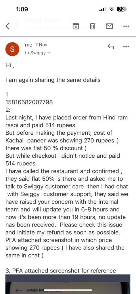 sagar__31's tweet photo. @SwiggyCares @Swiggy  I have been trying to reach your customer care for the last two days, dropped a mail as well but didn't get a proper response from them.
PFA SS of mail, chat, and others.
order-15816582007798
This is very frustrating, I hope someone will look into this now. https://t.co/3vQfT7JElZ