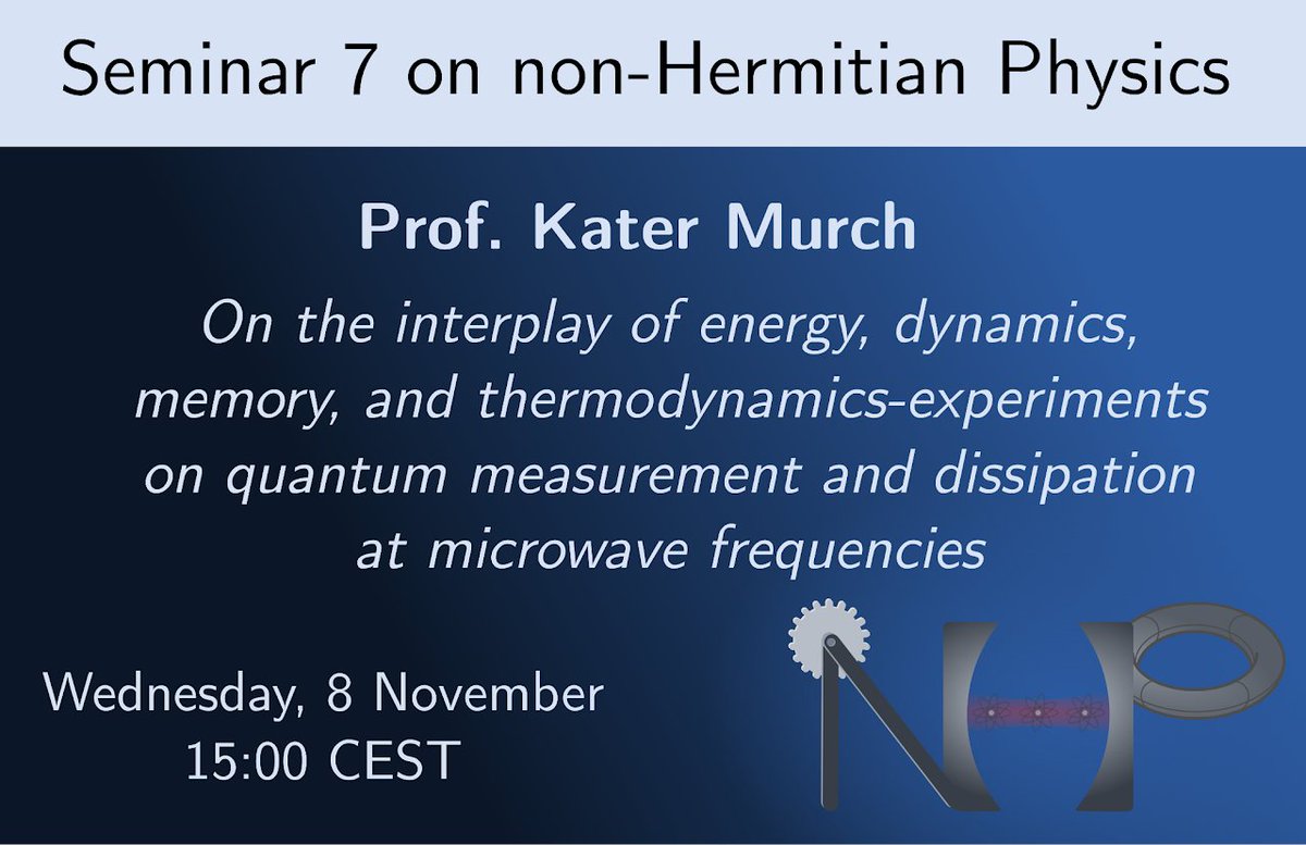 Our first speaker of November is Prof. Kater Murch, which will be giving his talk today at 15:00 CEST. You can watch live on Youtube 

youtube.com/live/7i4eBg4Wd…