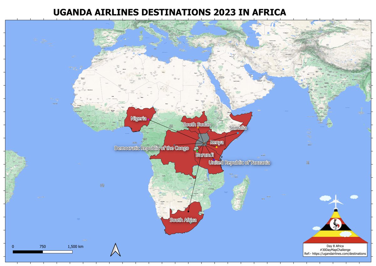AMbabani's tweet photo. Day 8. Africa #30DayMapChallenge
Today we look at the rejuvenated @UG_Airlines current destinations across #Africa.
Tick your #bucklist off this festive season in Uganda.
#visituganda #exploreuganda @MTWAUganda @ExploreUganda @osmuganda https://t.co/dglaeZJYbA