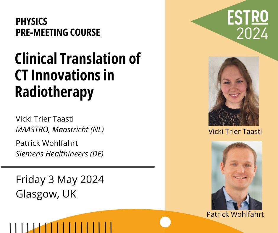 Join our Physics Pre-Meeting Course at #ESTRO24! Learn about the pivotal role of Computed Tomography in treatment planning, new technological opportunities &amp; how to translate CT innovations into clinical practice.
ℹ️ bit.ly/3S0J3aq (scroll down)
#MedPhys #Medicalphysics
