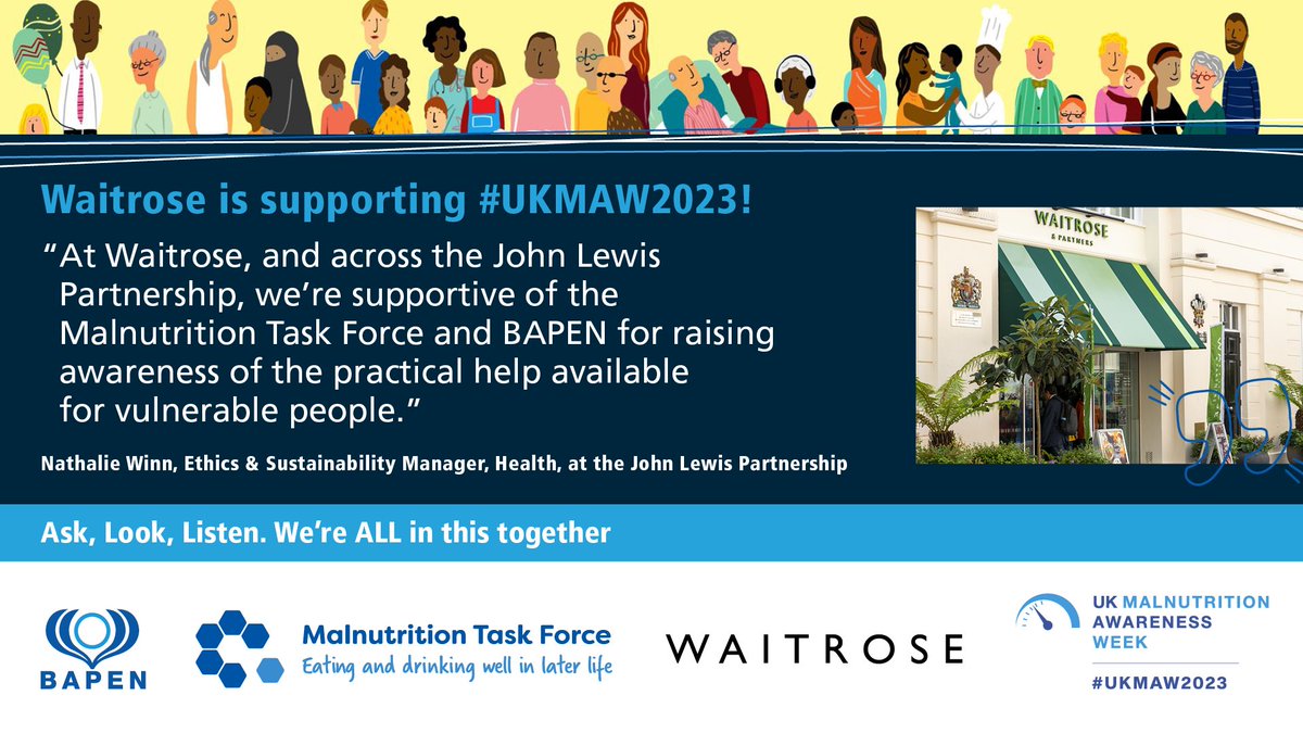 It is great to see <a href="/waitrose/">Waitrose & Partners</a> supporting #UKMAW2023! With approximately 3 million people either malnourished or at risk of malnutrition in the UK, we recognise how important it is for shopping to be accessible for everyone. Read more below!