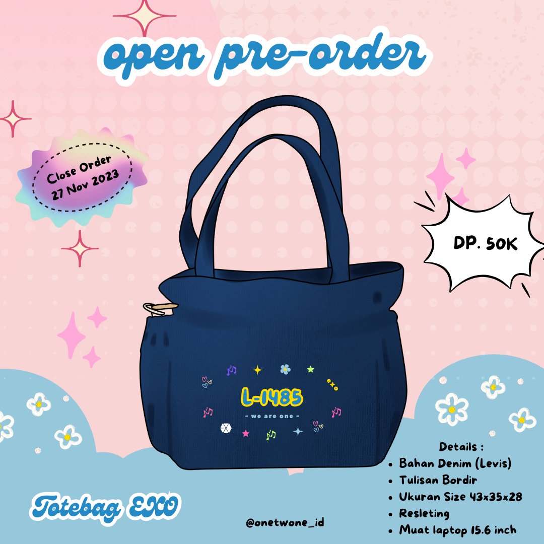 onetwone_id's tweet photo. ๐ฅOPEN PRE-ORDER๐ฅ
โฉ Totebag EXO
Close : 27 November 2023
Harga : Rp. 119.000
Dp : Rp. 50.000
Versi :
- we are one
- L-1485
Details :
- Bahan Denim
- Tulisan Bordir
- Uk 43x35x25
- Resleting
LINK GFORM :
https://t.co/AfVhZ9WF4t
#TotebagEXO #EXOL #By121 #weareoneexo https://t.co/lpDdP0Lf5D