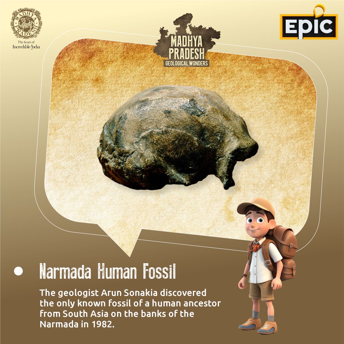 EpicChannelIn's tweet image. The Narmada Valley in central India is known for its rich fossil record, including human fossils. 🦴🌍🔬 These fossils provide valuable insights into our evolutionary history and have helped scientists understand our ancestors' lifestyles, migration patterns, and cultural…