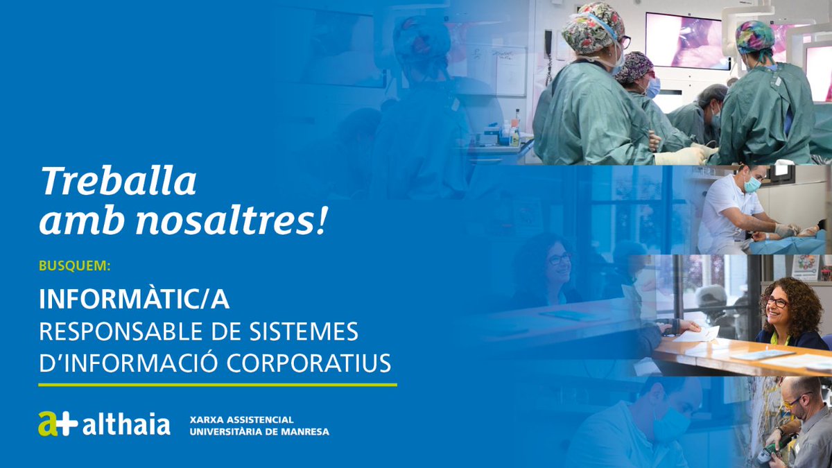 #Treballaambnosaltres 

🔎 Busquem Informàtic/a per desenvolupar tasques de responsable de Sistemes d'Informació Corporatius.

Oferim contracte indefinit i jornada completa. Incorporació immediata.

Consulta la convocatòria:
👇👇
bit.ly/3MxwC2m

#althaiamanresa #ocupació