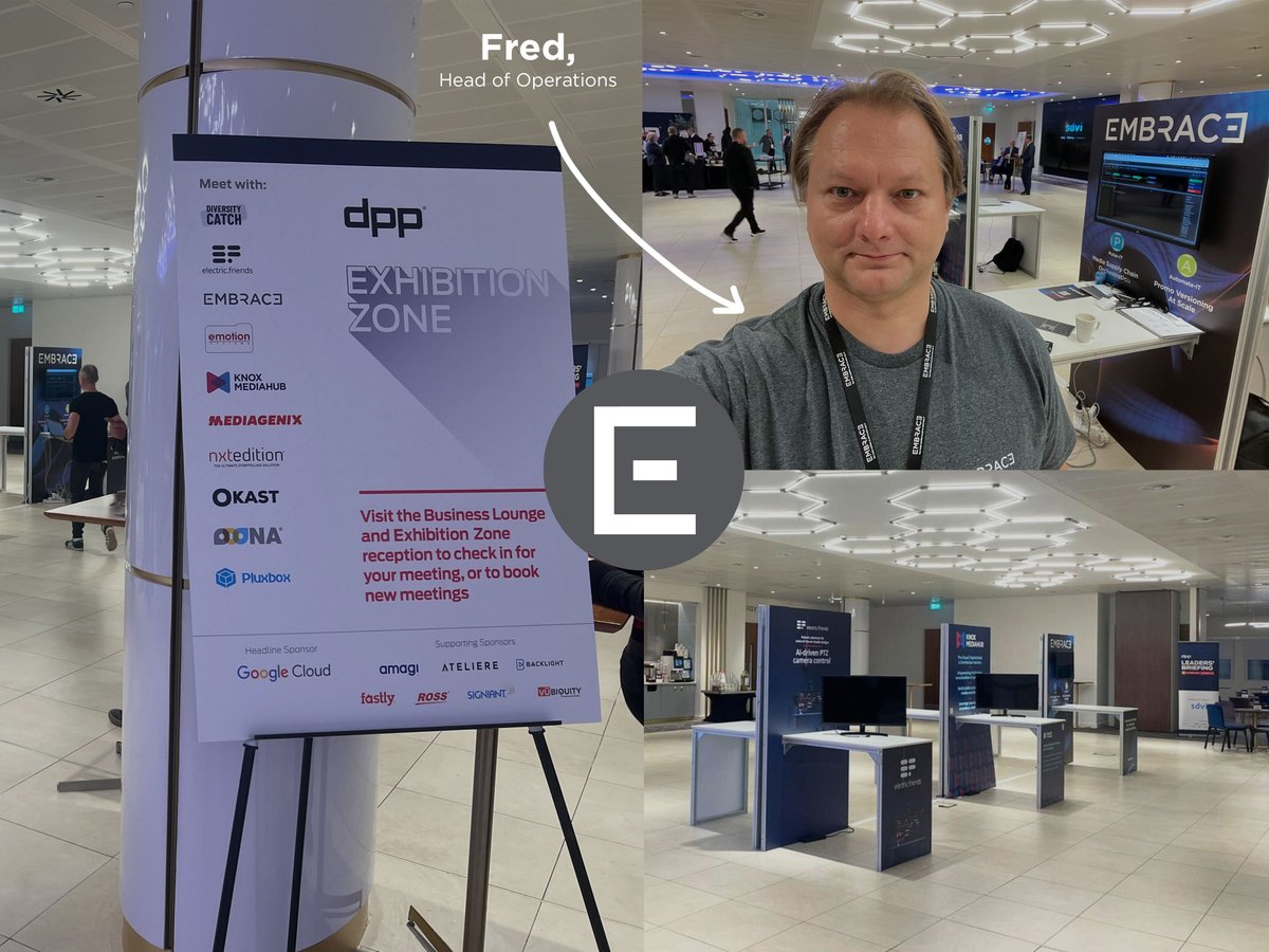 Today, we are in London at the #DPP Leader's Briefing!
Come and join us at the Demo Zone to discuss your projects. 
With Embrace, automate and control your mission-critical #video and graphics #workflows. 
More info👉 bit.ly/3RRMakY
#Media #MediaSupplyChain #LB2023