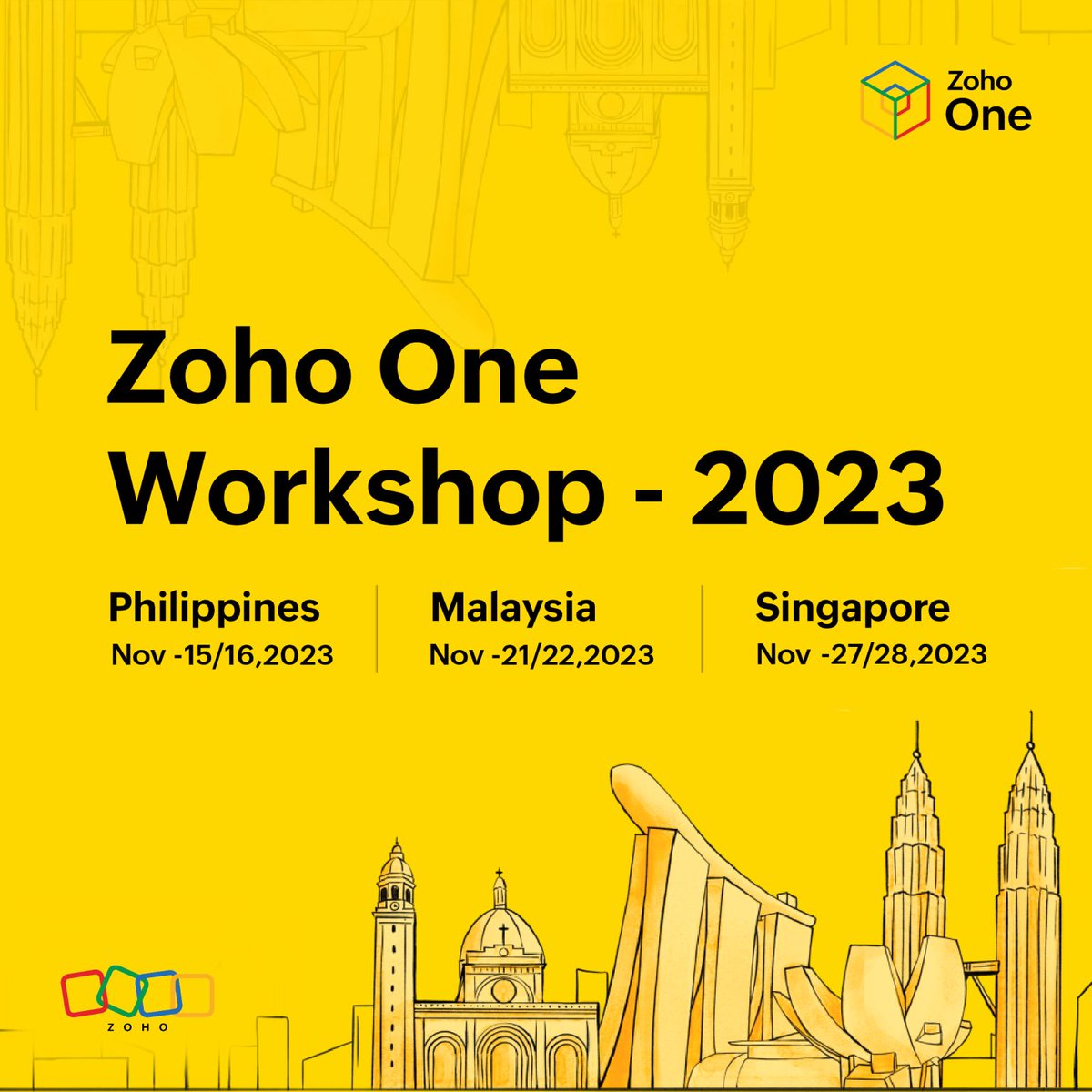 🚀 Join us for an immersive #ZohoOne Workshop! 🌟 

📅 Dates: 21st & 22nd November 2023 
 📍 Location: Le Méridien, Kuala Lumpur, Malaysia

Unlock the full potential of your business with hands-on sessions led by Zoho experts. Network, learn, and transform your business
