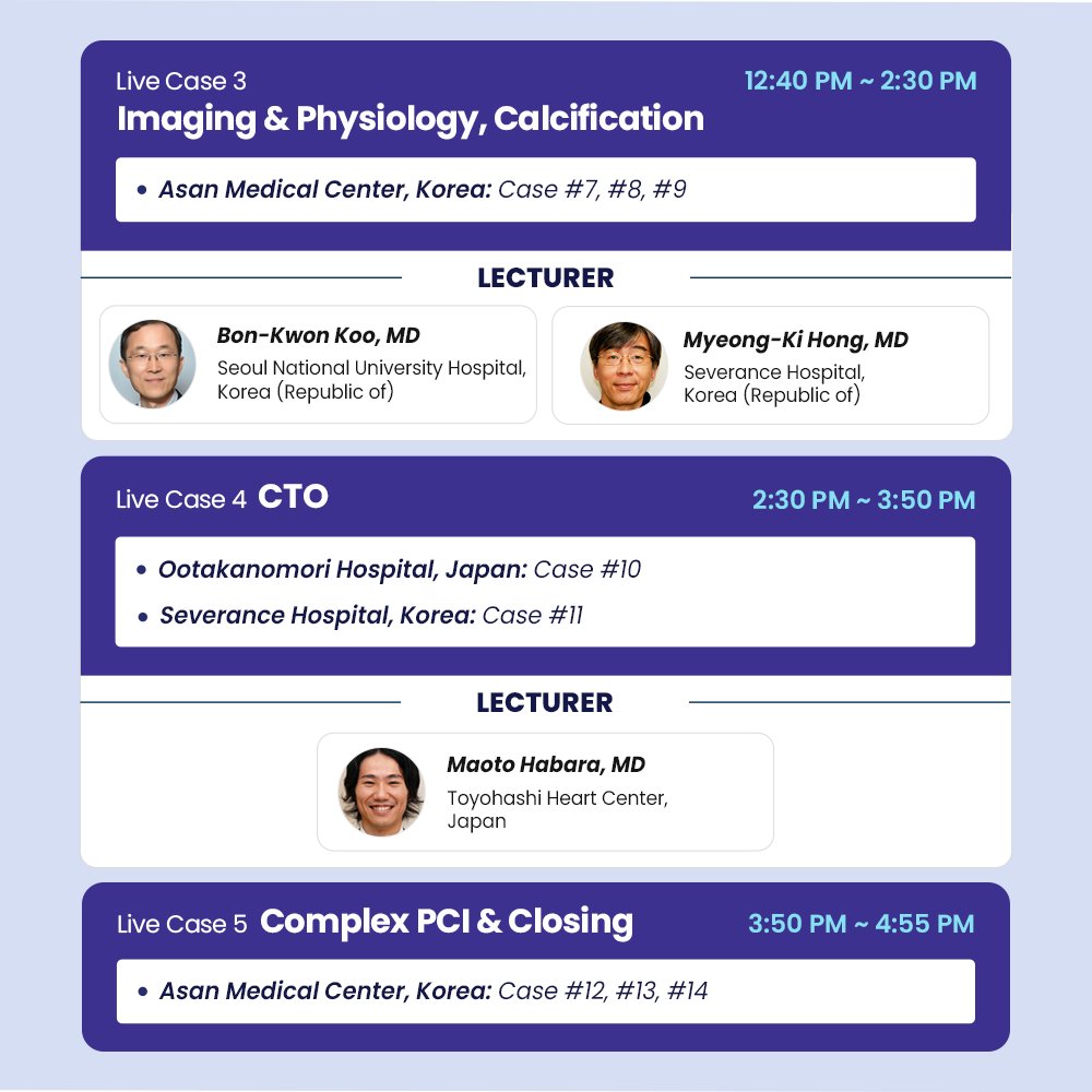 The Live Case Sessions in #COMPLEXPCI2023 will be transmitted from the 4 most renowned medical centers in Asia and followed up by featured lectures to give an insight into the topics. Visit our website to learn more! 🔗Registration: bit.ly/46lkkBD