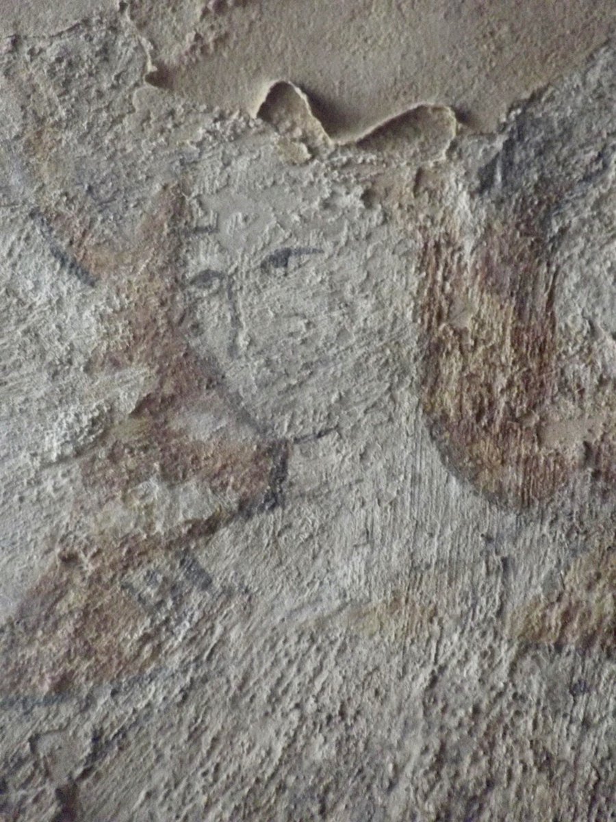 #WallPaintingWednesday 
All that remains of a beautiful C14-C15 Annunciation in St Clydog’s, Clodock.