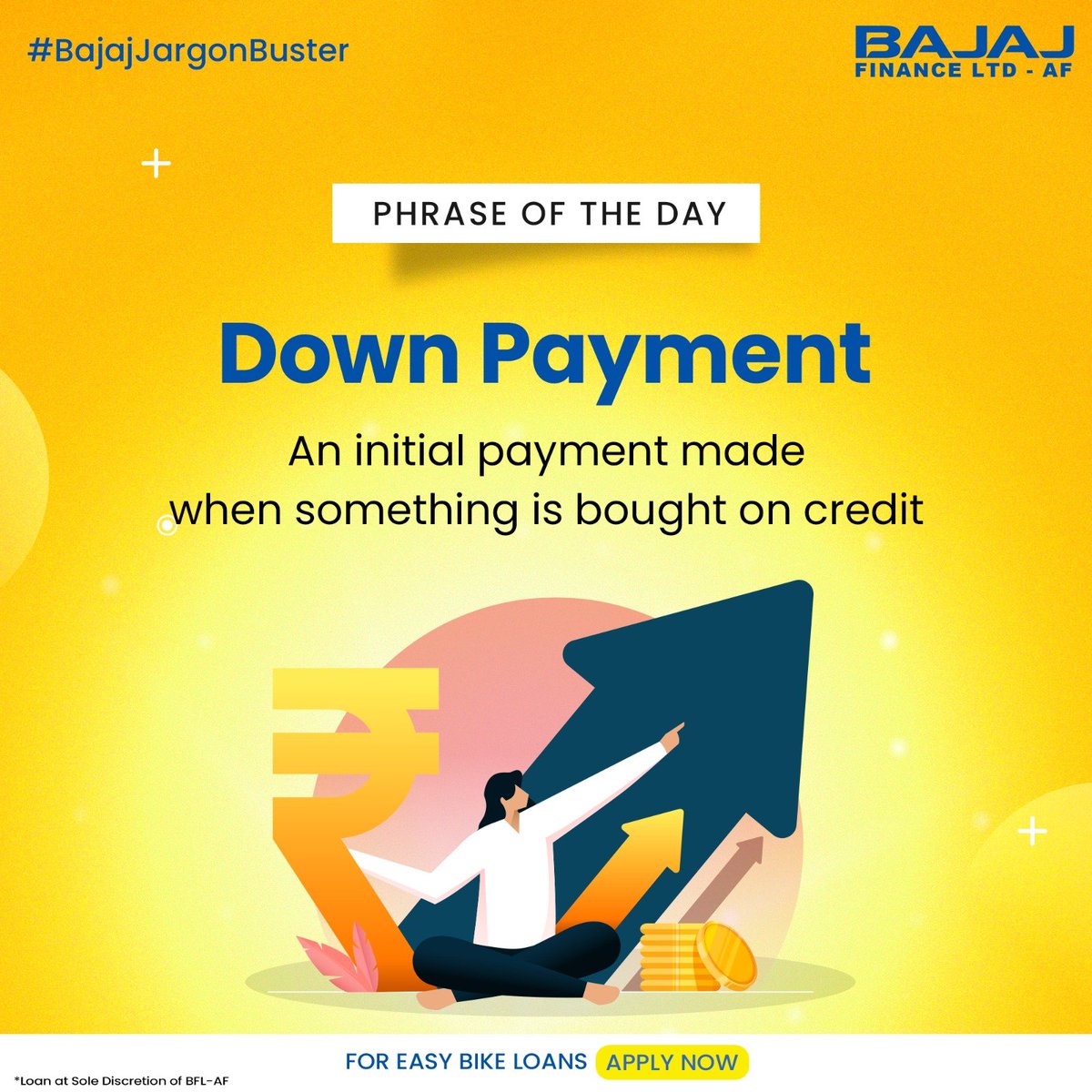 Remember-the higher the down payment, the less you need to borrow to complete your transaction. 

Apply for a Bajaj Bike Loan at tinyurl.com/mfs8bmh7 and WhatsApp us your loan queries at bit.ly/WA_2WLoanBAFL.

*Loan at sole discretion of BFL-AF