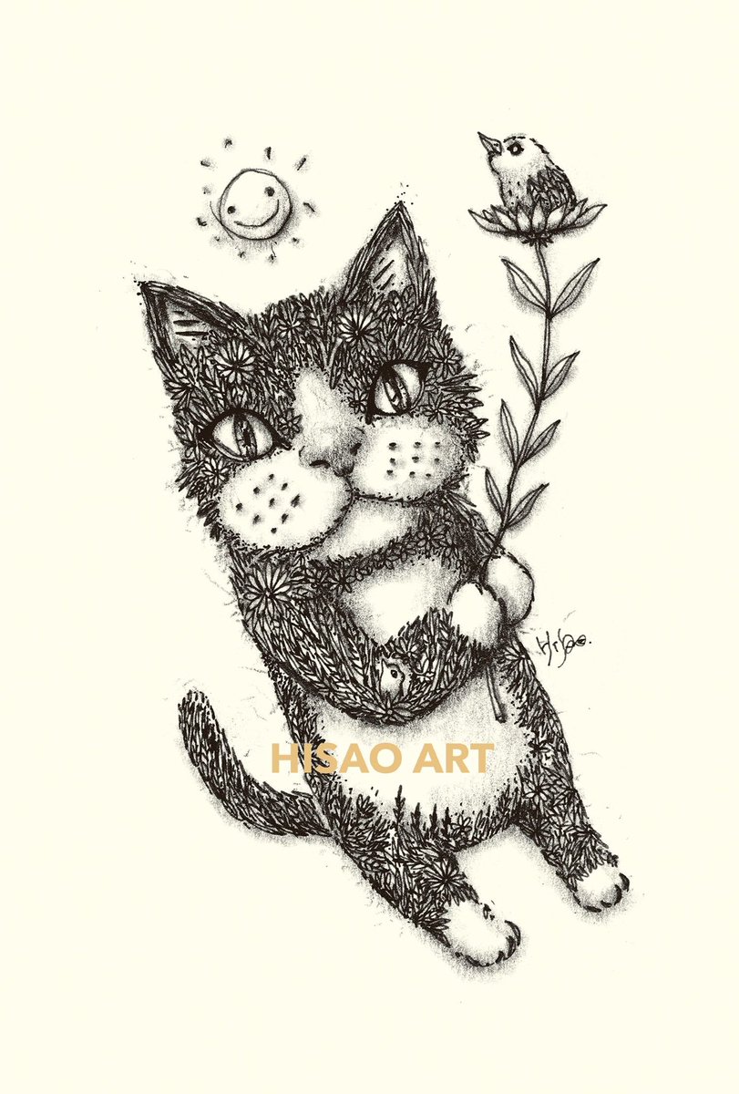 hisaoart's tweet photo. 今日の絵。タイトル：「この距離感がね。ね。」 #art #絵 #drawing #猫 #酒井ひさお https://t.co/HCeXGMU5M0