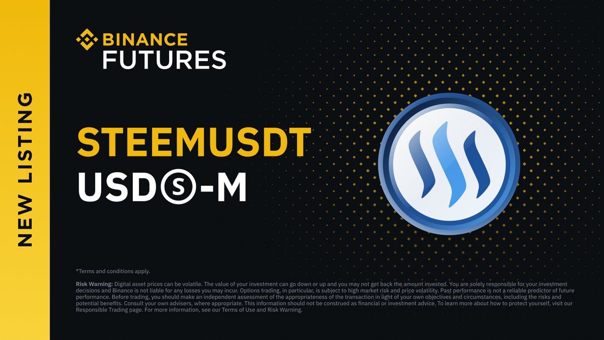 Binance Futures will launch the USDⓈ-M STEEM Perpetual Contract at 🗓Nov 8  2023, 14:30 (UTC). Read more➡️https://t.co/JiKdoWBj6R