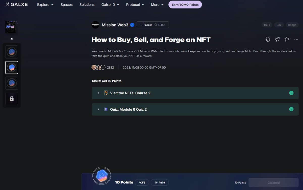ThiPham020990's tweet image. Claim Free 10 points How to Buy, Sell, and Forge an NFT #MissionWeb3 

Link: galxe.com/MissionWeb3/ca…

Quiz answers: 1C 2C 3B 4B 5A