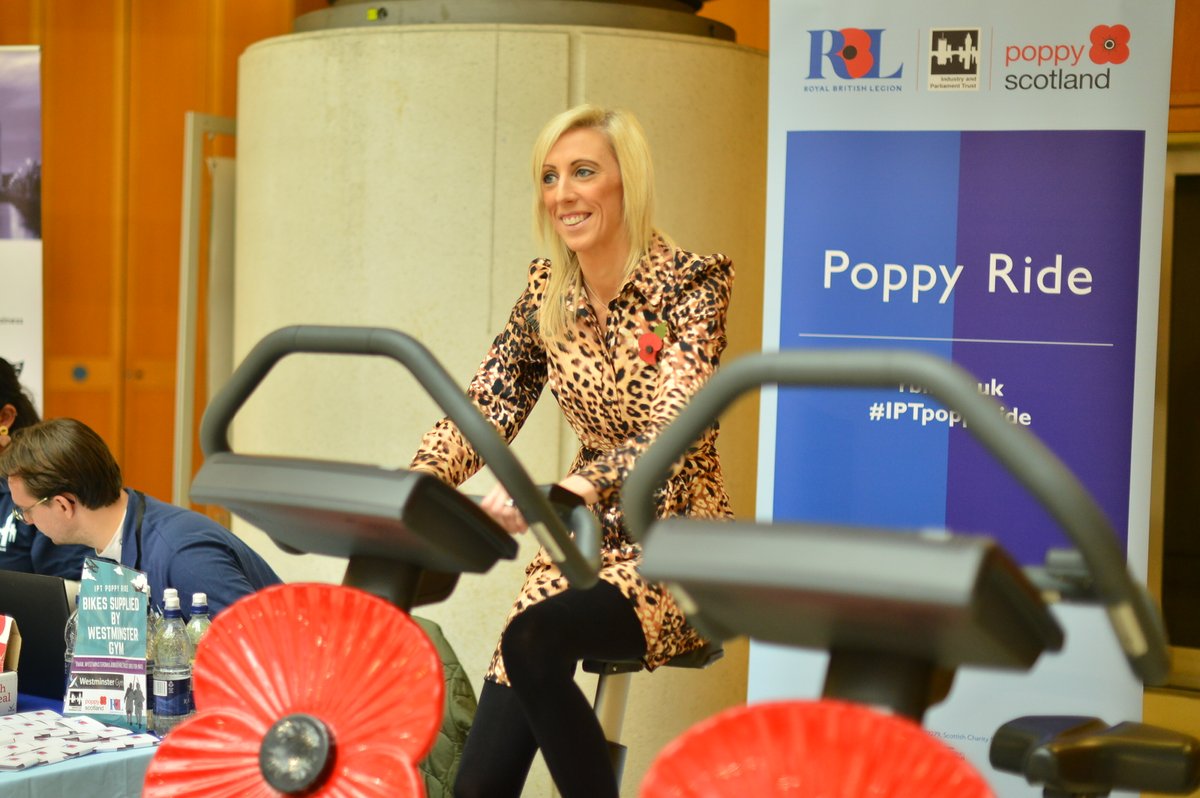 First up to see how far they can cycle in 5 minutes for the #PoppyAppeal is @carlalockhart MP. #IPTPoppyRide