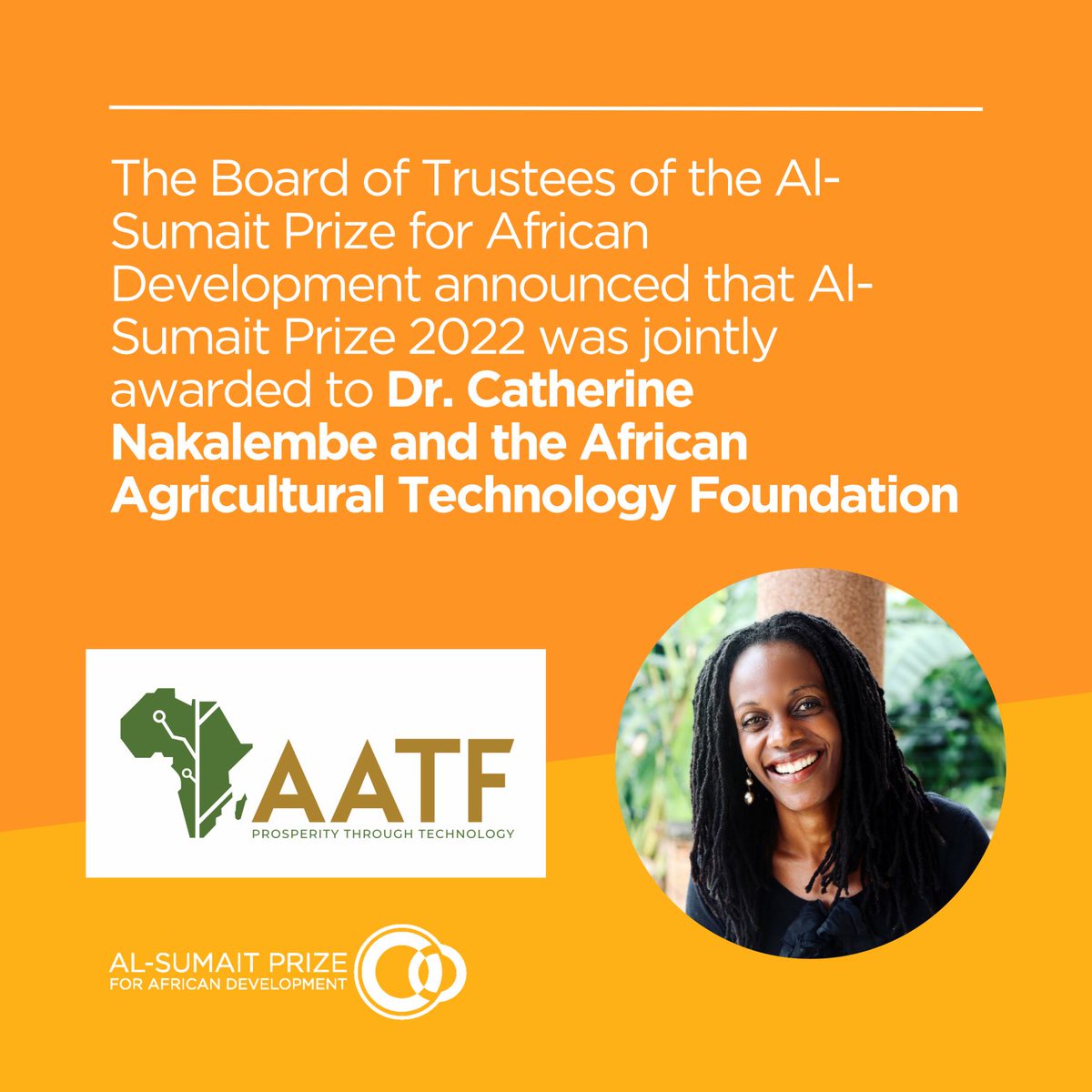 aatfafrica's tweet photo. Just one week after #ACAT2023, @aatfafrica  is grateful to be named as the recipient of the 2022 @AlSumaitPrize for African Development for our role in enabling access to agtech that addresses challenges related to farm productivity and resilience to impact of climate change. https://t.co/iu5LnCB0J3