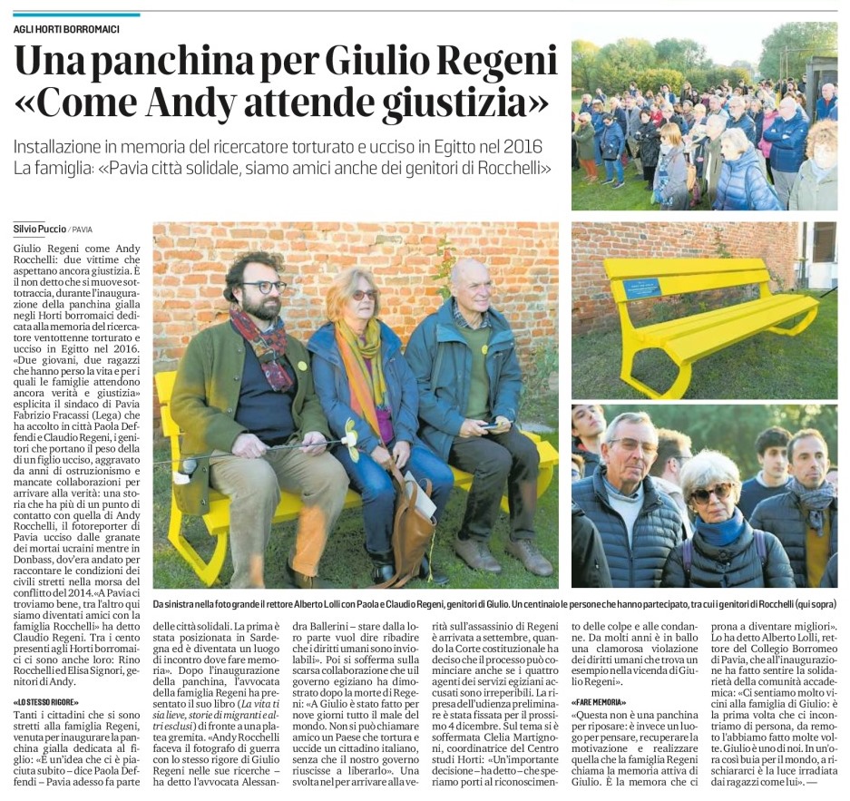 Una panchina per Giulio Regeni 'Come Andy attende giustizia' Via @provinciapavese #8novembre #veritaegiustiziaperGiulio